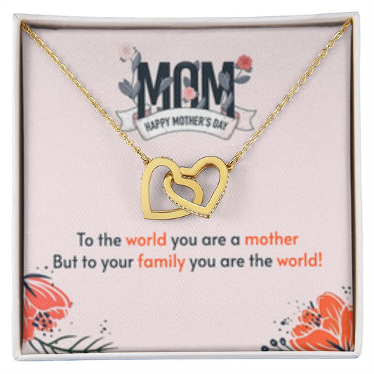 Interlocking Heart Necklace Mom you are the World