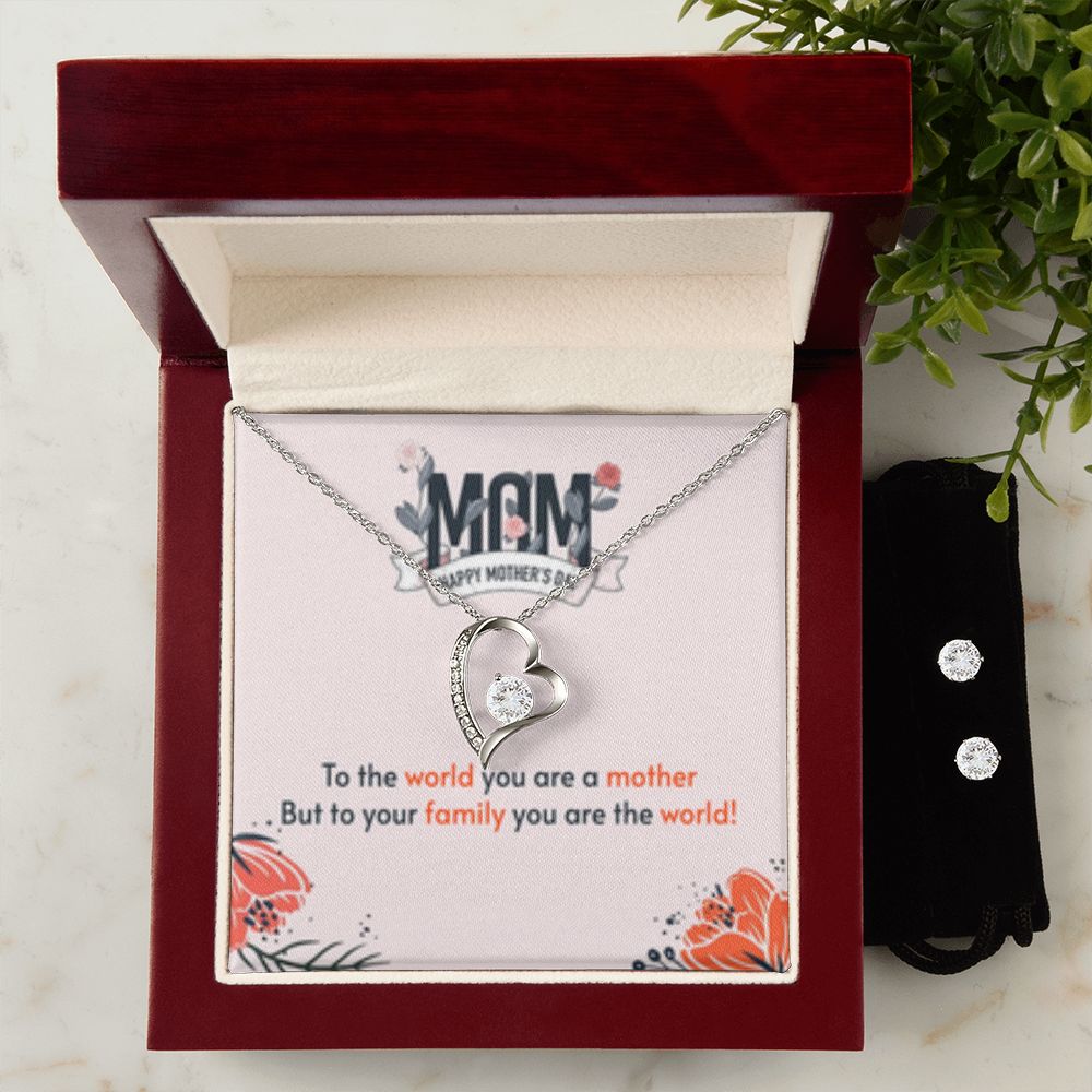 Forever Love Necklace + Clear CZ Earrings The World