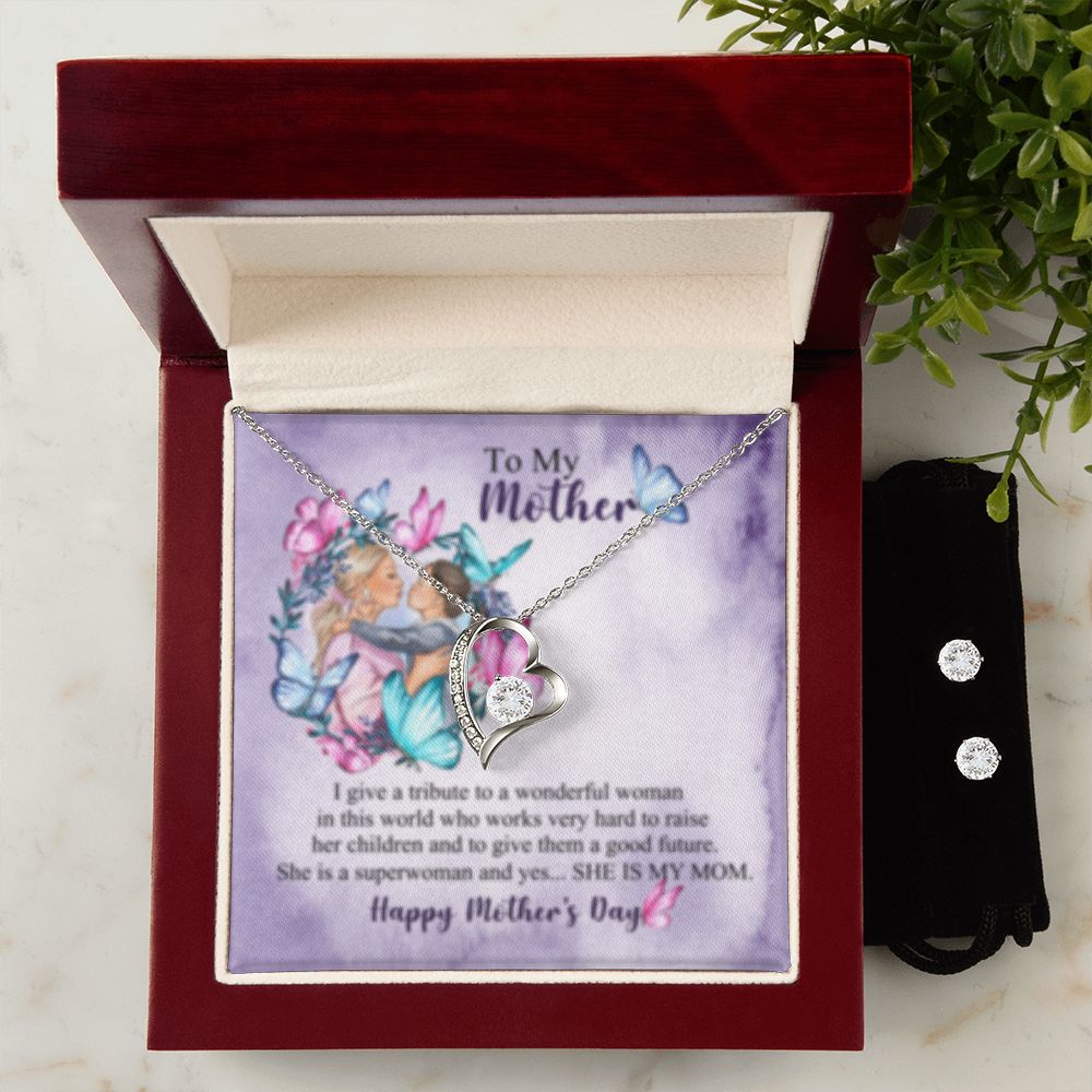 Forever Love Necklace + Clear CZ Earrings SuperWoman