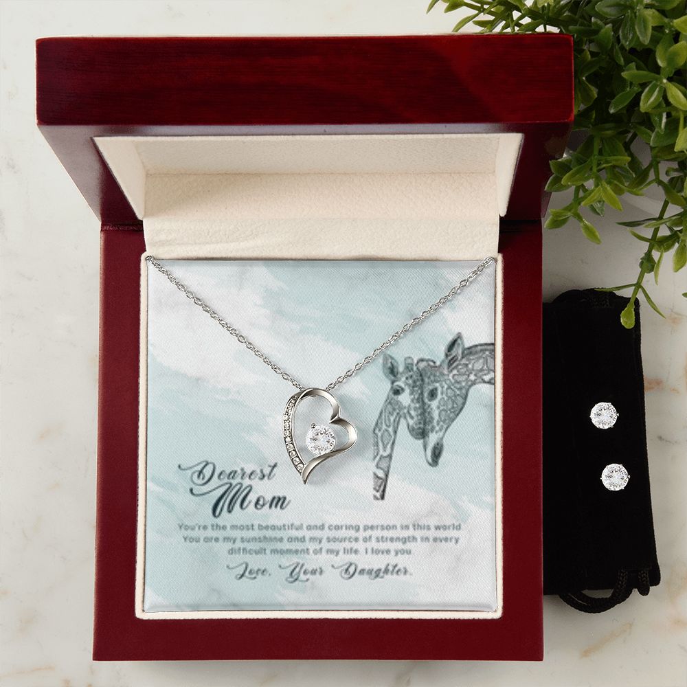Forever Love Necklace + Clear CZ Earrings Most Beautiful/from Daughter