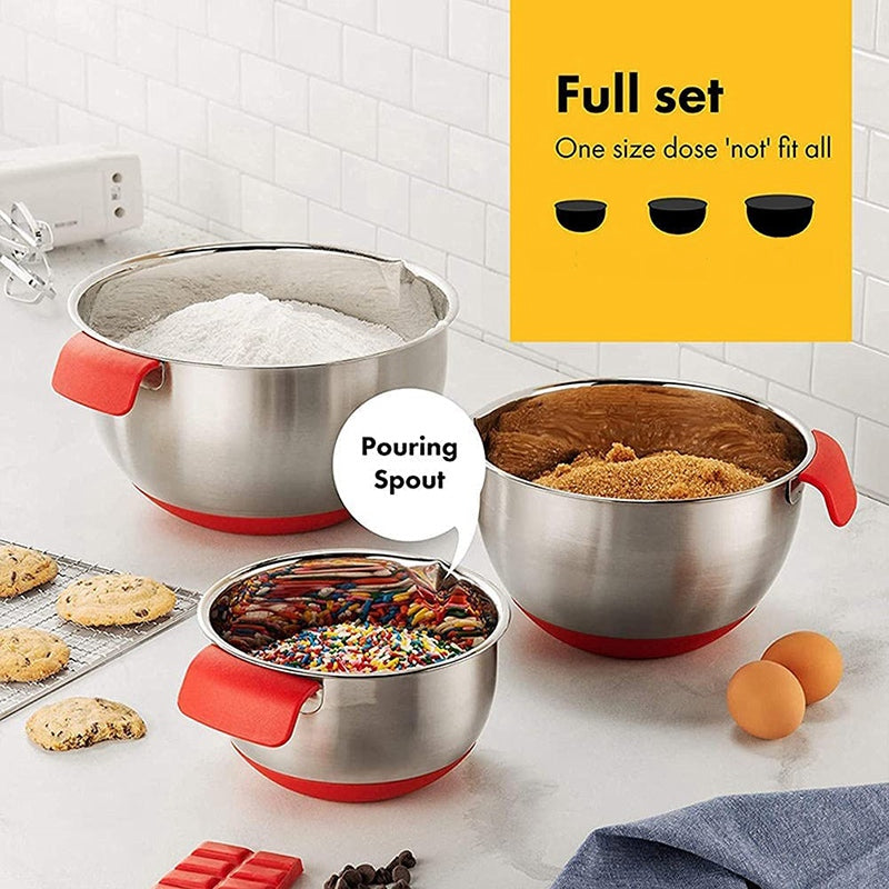 HOT-Mixing Bowls,Stainless Steel Non Slip Mixing Bowls,with Airtight Lids and Grater,Measurement Marks for Salad Mixer