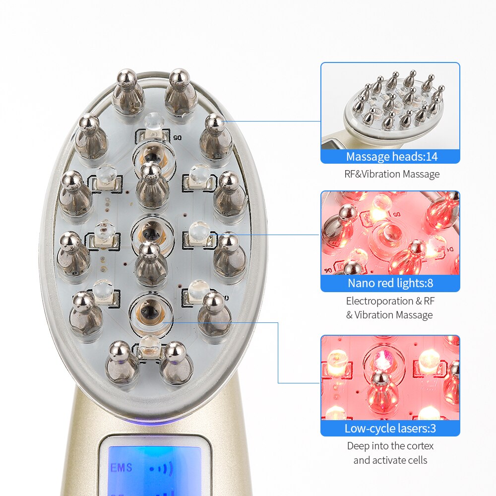 Electric Laser Comb Infrared EMS RF Vibration Massager Microcurrent Hair Care