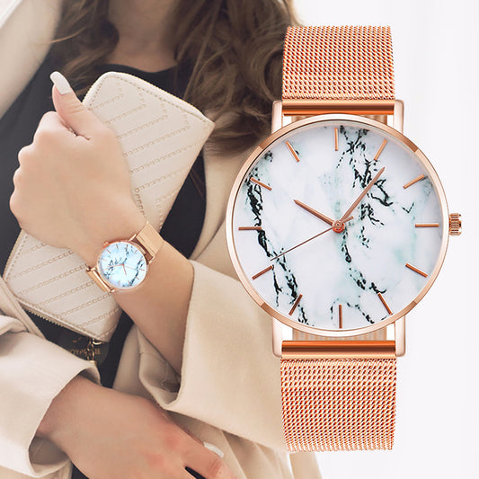Fashion Rose Gold Mesh Band Creative Marble Female Wrist Watch Luxury Women Quartz Watches Relogio Feminino