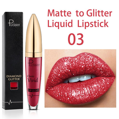 15 Colors Long Lasting Matte Glitter Liquid Shiny Lip Gloss