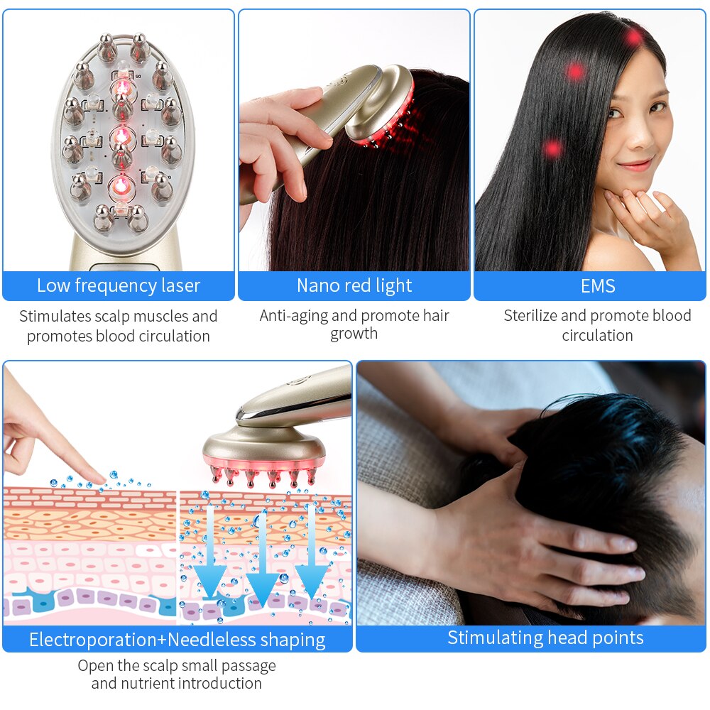 Electric Laser Comb Infrared EMS RF Vibration Massager Microcurrent Hair Care