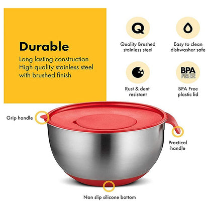 HOT-Mixing Bowls,Stainless Steel Non Slip Mixing Bowls,with Airtight Lids and Grater,Measurement Marks for Salad Mixer