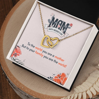 Interlocking Heart Necklace Mom you are the World