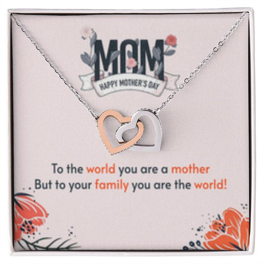 Interlocking Heart Necklace Mom you are the World