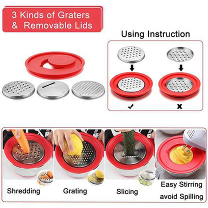 HOT-Mixing Bowls,Stainless Steel Non Slip Mixing Bowls,with Airtight Lids and Grater,Measurement Marks for Salad Mixer